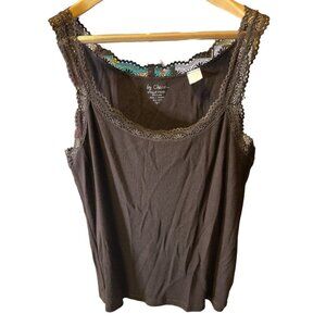 Chico's Brown Ribbed Lacy Detail Scoop Neck Pullover Tank Top Sz L